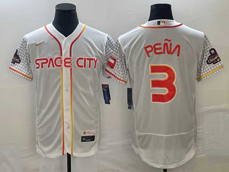Men%27s Houston Astros #3 Jeremy Pena Number White 2023 City Connect Flex Base Stitched MLB Jersey
